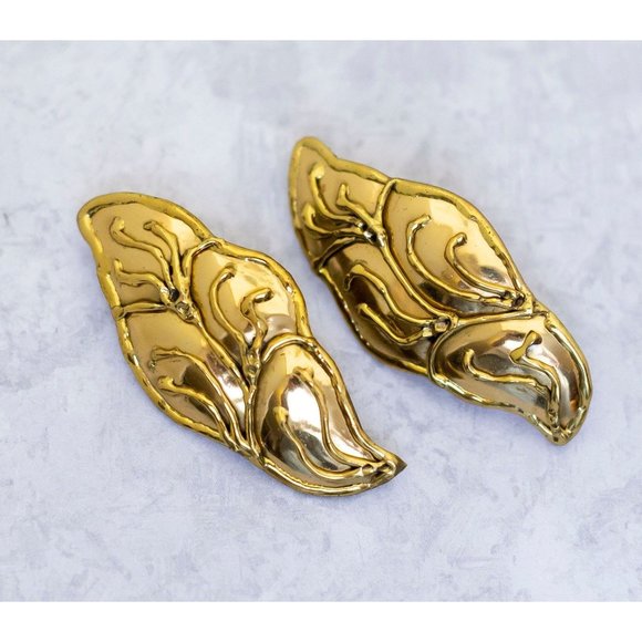 Vintage Large Art Nouveau Statement Gold Tone Stud Earrings - CF1 - Picture 1 of 4